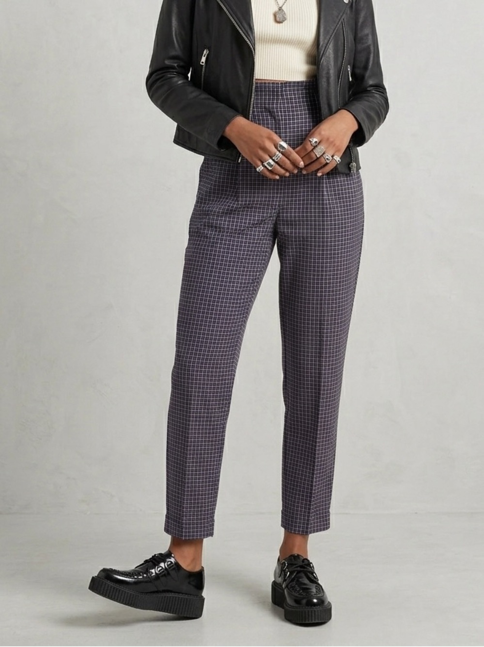 AE Sz 6 High Waisted Micro Plaid Tapered Pants Dark Academia Indie Grunge Goth